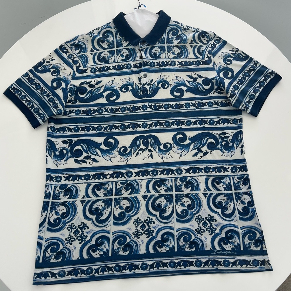 Dolce & Gabbana Majolica Short Sleeve Polo Shirt Men’s 52 / L